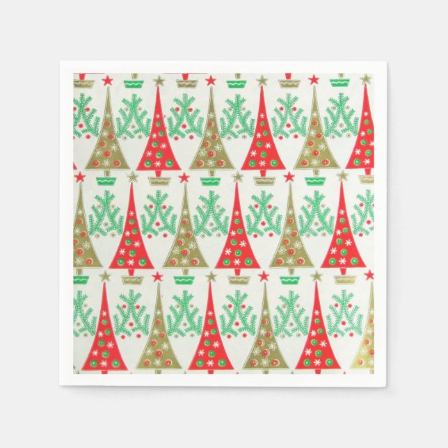 1950er Cartoon Weihnachtsbaum Cocktail Napkins Serviette (Vorderseite)