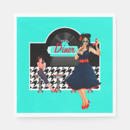 1950er Diner aquamarines schwarz-weißes Retro Serviette