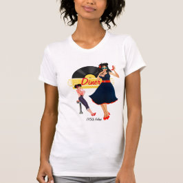 1950er Diner gelb, schwarz und weiß kariert T-Shirt