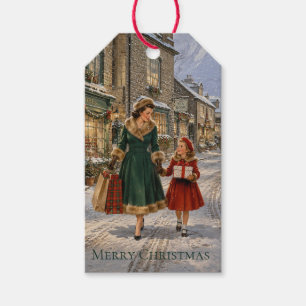 1950er englische Dörfer Mutter Weihnachtseinkauf Geschenkanhänger