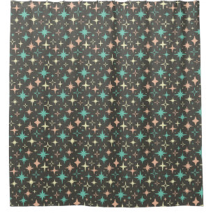 1950er Jahre Atomare Sterne Pink Blau Gelb Braun M Duschvorhang