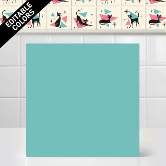 1950er Jahre Atomic Retro Katze, editierbare Teal- Fliese