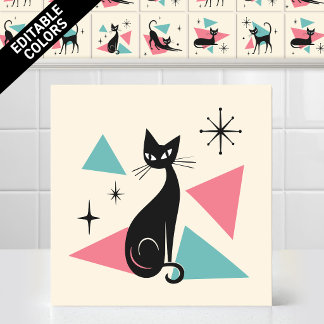 1950er Jahre Atomic Retro Sitzende Katze Bearbeitb Fliese