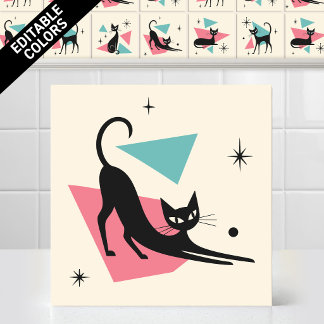 1950er Jahre Atomic Retro Stretching Katze Bearbei Fliese