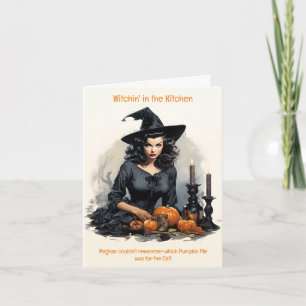 1950er Jahre Hexen-Kürbiskuchen-Küchen-Halloween-K Karte