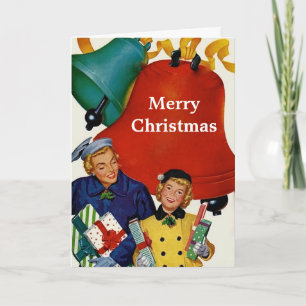 1950er Jahre Mutter und Tochter beim Weihnachtsein Feiertagskarte