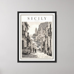 1950er Jahre Sizilien Italien Vintage Schwarz-Weiß Leinwanddruck
