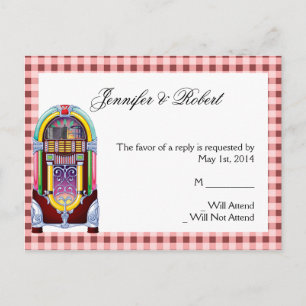 1950er Jahre Vintage-Jukebox-RSVP-Postkarte Einladungspostkarte