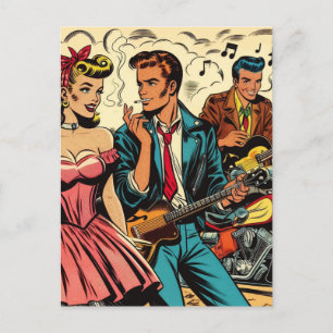 1950er Jahre Vintage Rock and Roll Comics Postkarte