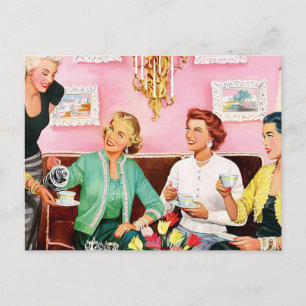 1950er Nachmittags-Tee Vintage-Kunst Postkarte