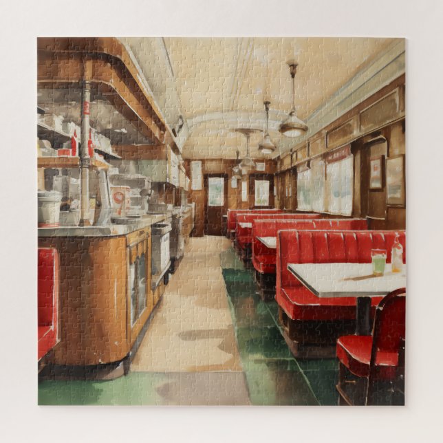 1950er Retro-Amerikanisches Diner Aquarell Puzzle (Vertikal)