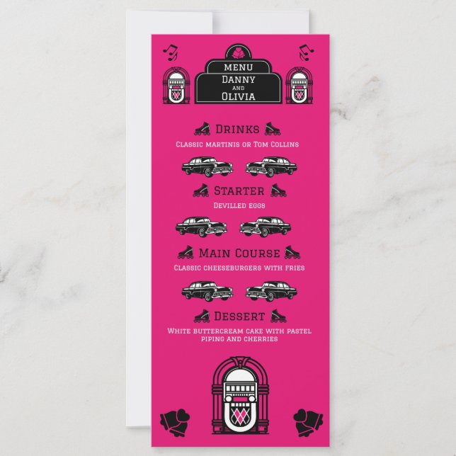 1950er Retro-Diner-Hochzeitsmenü Einladung (Vorderseite)