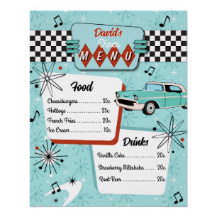 1950er Retro-Diner-Menü Poster