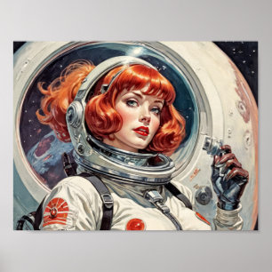 1950er Retro-Futurismus-Comic - Ein Astronaut mit Poster