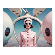 1950er Retro-Futurismus-Hostess Frau in Rosa