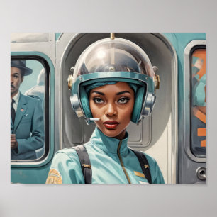 1950er Retro-Futurismus Schwarze Frau in Plexiglas Poster