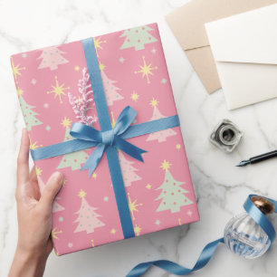 1950er Retro Rosa und Grün Weihnachten Geschenkpapier