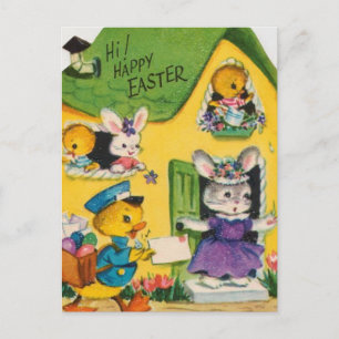 1950er Vintage Fröhliche Ostern Tiere Feiertagspostkarte