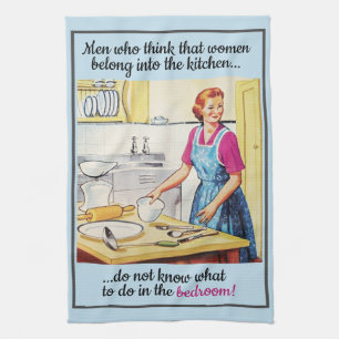 1950er Vintage Lustige Feministische Frauen in der Geschirrtuch