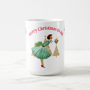 1950er Vintage Weihnachtsgrüße Dame Kaffeetasse