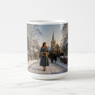 1950er Weihnachtsdame englisches Dorf Kaffeetasse