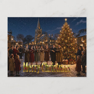 1950er Weihnachtslied Sänger Village Square Feiertagspostkarte