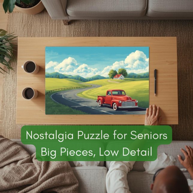 1950s Country Road & Red Pickup Truck for Seniors Puzzle (Von Creator hochgeladen)