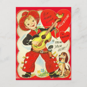 1950s Cowboy & Guitar Valentine Postcard Postkarte