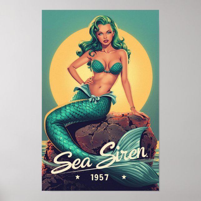 1950s Mermaid Pin-Up – Retro Sea Siren Pop Art  Poster (Vorne)