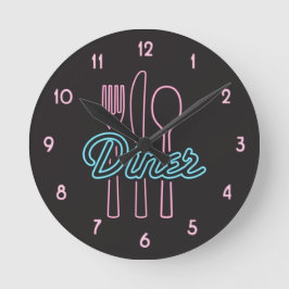 1950s Neon Diner Pink, Blausilverware Runde Wanduhr