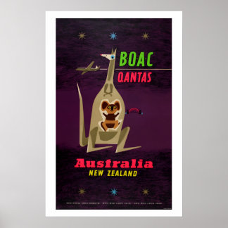 1950s Qantas Airlines Australia New Zealand Poster