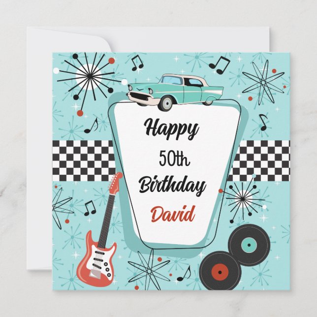 1950's Retro Blue & Red Birthday Card Karte (Vorderseite)