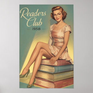 1950s Retro Librarian Pin-Up – Vintage Book Lover Poster