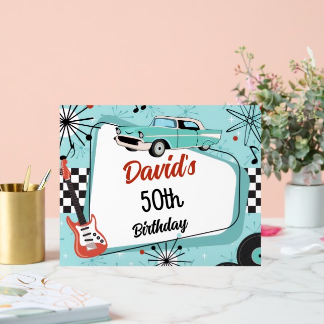 1950's Retro Red & Blue Birthday Party  Acrylschild (Hochzeit)