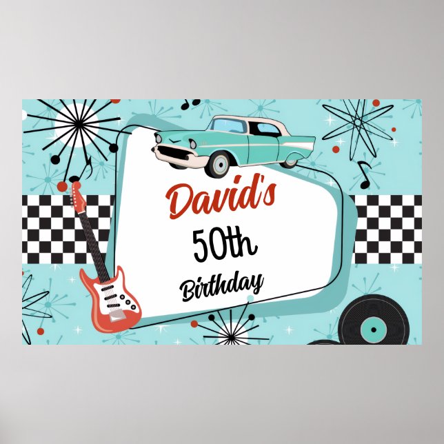 1950's Retro Red & Blue Birthday Party  Poster (Vorne)
