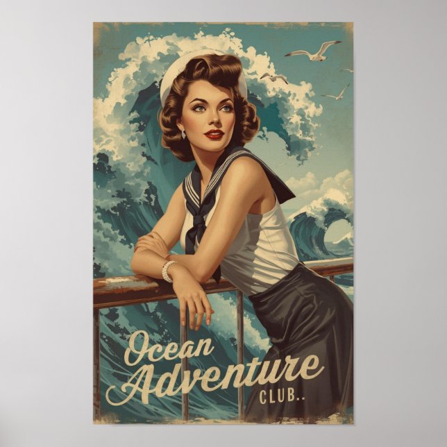 1950s Sailor Pin-Up Art – Retro Nautical Cruise Po Poster (Vorne)