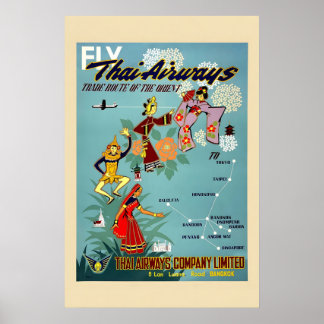 1950s See Thailand via Thai Airways Vintage Style Poster