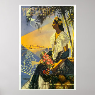 1950s Veracruz Mexico Vintage Style Travel Poster