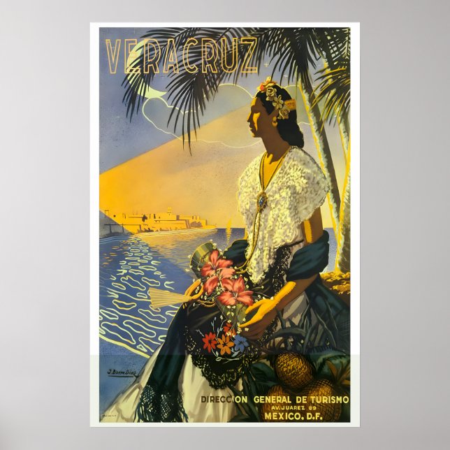 1950s Veracruz Mexico Vintage Style Travel Poster (Vorne)