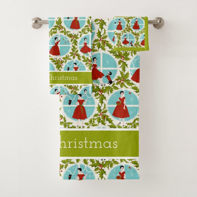 1950's Vintage Christmas Badhandtuch Set (Insitu)