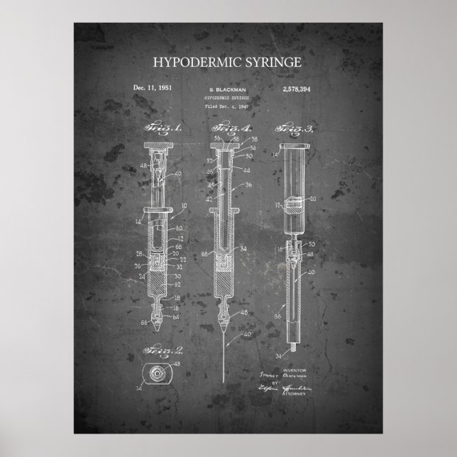 1951 BLACKMAN HYPODERMIC SYRINGE PATENT POSTER (Vorne)