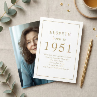 1951 geboren Gold Text Foto 75. Geburtstagsfeier Einladung