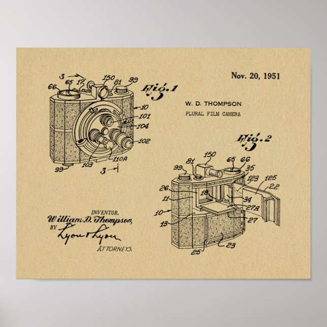 1951 Prospektkamera Patent Art Zeichnend Print Poster (Vorne)