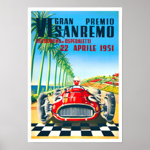 1951 San Remo Italien Grand Prix Vintage Rennen Poster