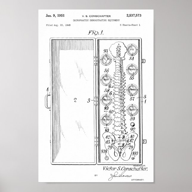 1951 Vintage Chiropractic Spine Patent Art Print Poster (Vorne)