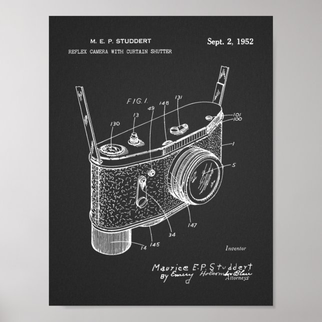 1952 Reflex Camera Patent Art Zeichnend Print Poster (Vorne)