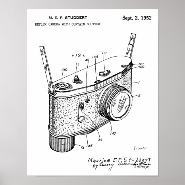 1952 Reflex Camera Patent Art Zeichnend Print Poster (Vorne)