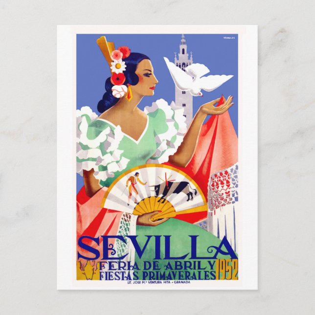 1952 Sevilla Spanien April Fair Poster Postkarte (Vorderseite)