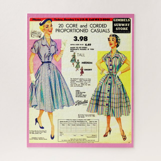1953 Gimbels Subway Store Kleidung Verkauf und Puzzle (Vertikal)