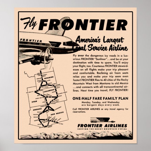 1953 Neudruck von Frontier Airlines Poster (Vorne)